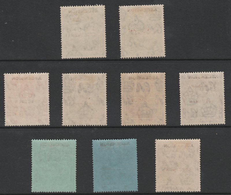 ASCENSION 1922 OVERPRINTED set of 9 additionally opt'd SPECIMEN