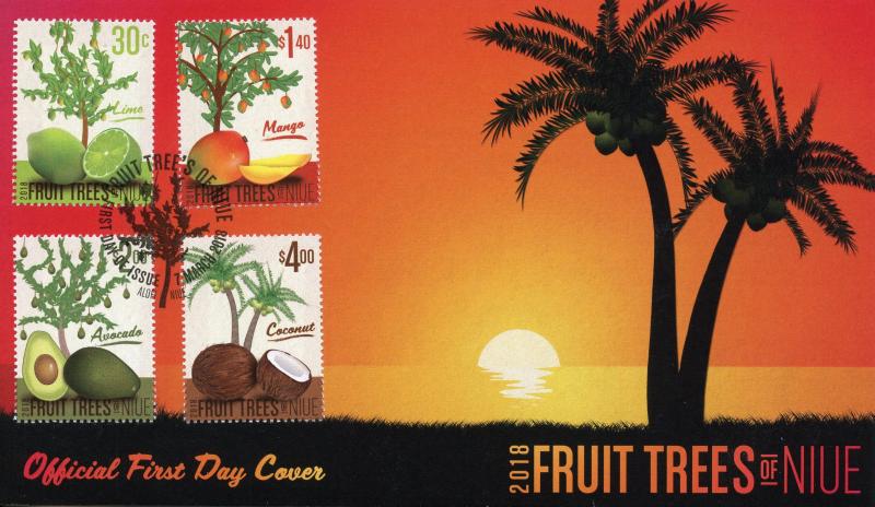 Niue 2018 FDC Fruit Trees Mango Coconut Avocado Tree 4v Set Cover Fruits Stamps 