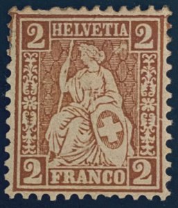 1867 Switzerland 2c Red Brown Seated Helvetia Mint NG/LH SC#52a