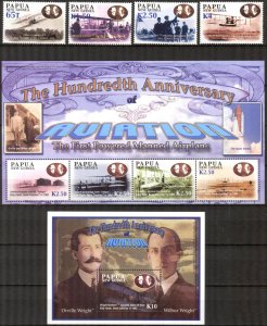 Papua New Guinea 2003 Aviation First Powered flight set of 4 + sheet + S/S MNH