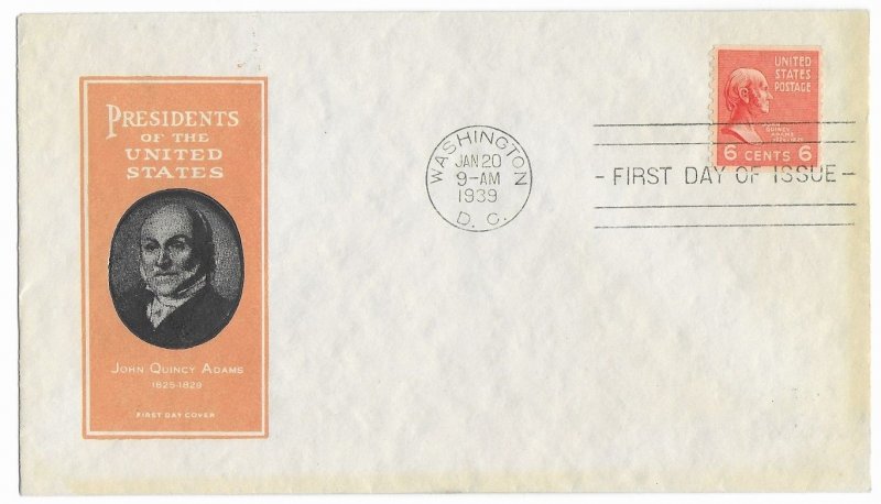 1939 Prexie Coil FDC, #846, 6c John Quincy Adams, Ioor