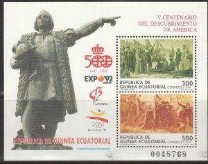 EQUATORIAL GUINEA 172, DISCOVERY OF AMERICA, SOUV. SHEET. MINT, NH. VF. (93)