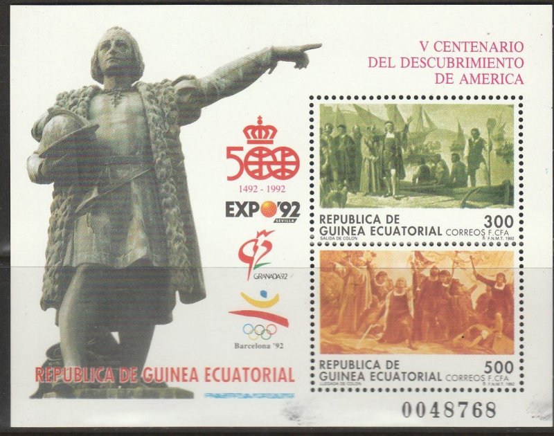 EQUATORIAL GUINEA 172, DISCOVERY OF AMERICA, SOUV. SHEET. MINT, NH. VF. (93)