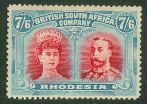 SG 160b Rhodesia 1910-13. 7/6 carmine & pale blue, perf 14. A fine fresh very...