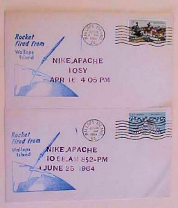 US SPACE ROCKET  WALLOPS  1964 APRIL 18 & JUNE 26  CACHET UNADDRESSED