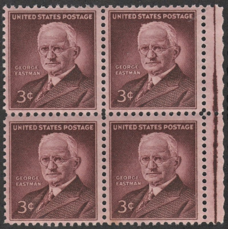 SC#1062 3¢ George Eastman Block of Four (1954) MNH