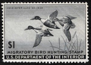 US Sc RW12 Black $1.00 1945 Mint Never Hinged OG Duck Hunting Stamp