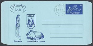 VANUATU 1986 30v aerogramme opt Stampex Adelaide - cto Port Vila cds........L153