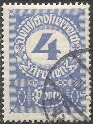 AUSTRIA 1920  Sc J88 4k Postage Due Used, F-VF, White Paper variety