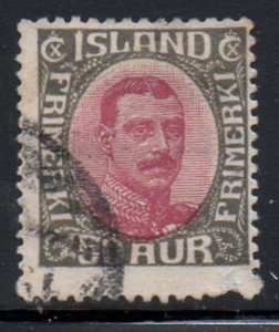 Iceland Sc 125 1920  50 aur dark gray & claret Christian X stamp used