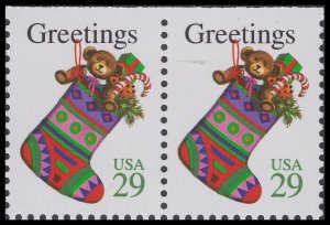 US 2872a Greetings Stocking 29c horz pair from booklet MNH 1994