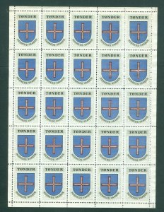 Denmark. Poster Stamp Full Sheet 1940/42. District: Tonder. Coats Of Arms.Cross.