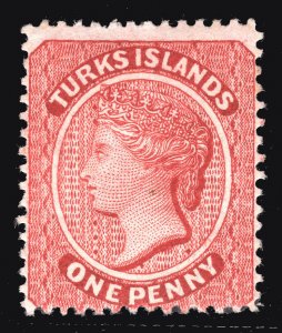 MOMEN: TURKS ISLANDS SG #49 1881 CROWN CC MINT OG H £85 LOT #66791*