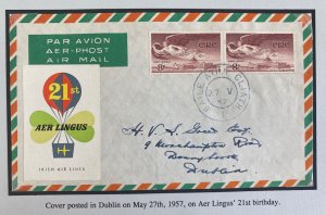 1957 Dublin Ireland Airmail First day Cover FDc 21st birthday