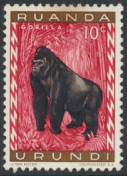 Ruanda Urundi   Sc# 137 Gorilla no gum no cancel  see details  / scans 