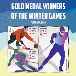 Gambia 2014 - Gold Medal Winter Games - Sheet of 3 stamps - Scott #3598 - MNH