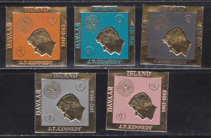 Davar Island, John F. Kennedy Gold Foil Stamps, NH Set