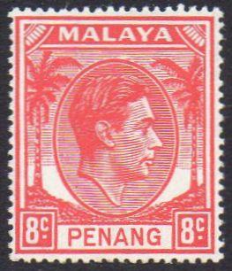 Penang 1949 8c scarlet MH