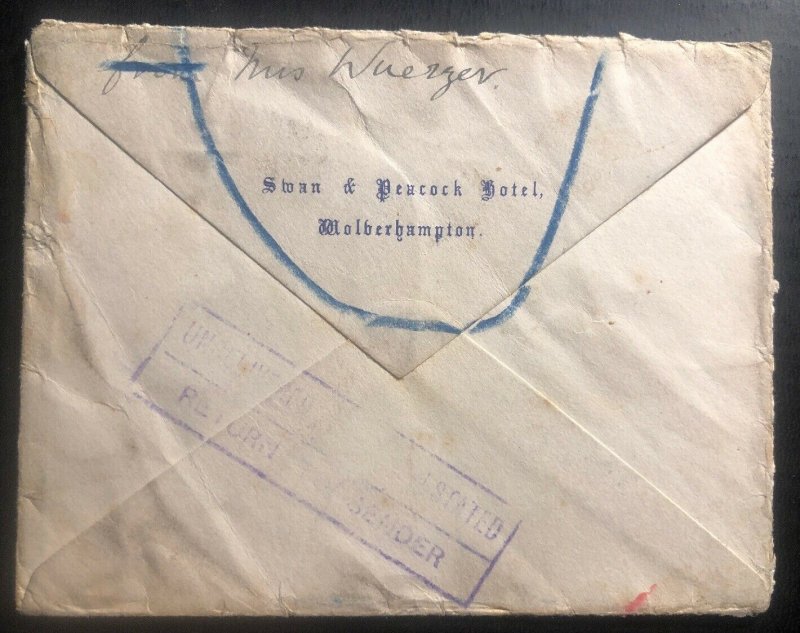 1942 Wolverhampton England Unable To Trace Returned Cover To Mombasa Kenya