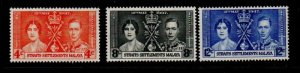 Straits Settlements Sc 235-237 1937 Coronation stamp set mint