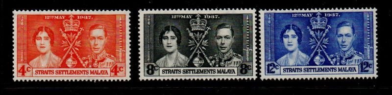 Straits Settlements Sc 235-237 1937 Coronation stamp set mint