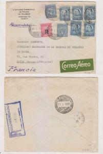 COLOMBIA 1930 Sc 400x5, C59x2 & CF2 ON R-AIR COVER FROM FRENCH EMBASSY TO ROUEN