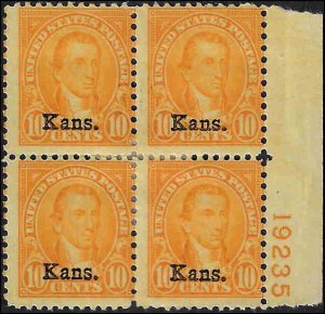 668 Mint,OG,HR... Block of 4... SCV $90.00... with Plate Number