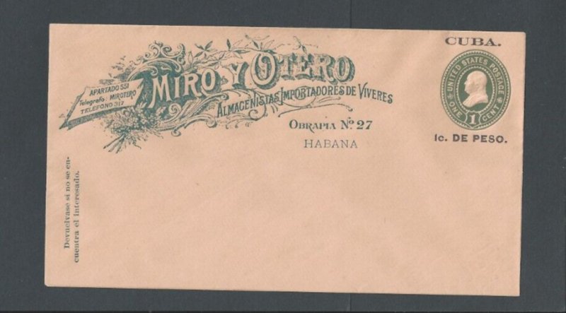 1889 U.S. Havana 1c Green On Oriental Buff W/Miro-Y- Otero CC Type 1 Upss#4a--