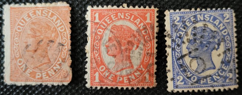 Australian Queensland, 1887-89, Q.Victoria, #84,113,114, used, SCV$1.80