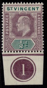 ST. VINCENT EDVII SG76, ½d dull purple & green, LH MINT. CONTROL