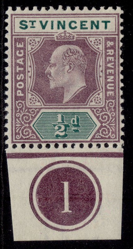 ST. VINCENT EDVII SG76, ½d dull purple & green, LH MINT. CONTROL