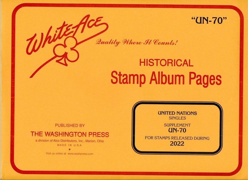 WHITE ACE 2022 United Nations Singles Stamp Album Supplement UN-70  NEW!