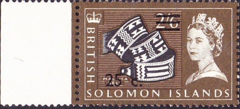 BRITISH SOLOMON IS 1966 QEII 25c on 2/6 Black, Olive-Brown & Light-Brown with...