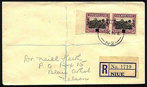 NIUE 1940 Pair 3d opts on registered cover to New Zealand..................76114