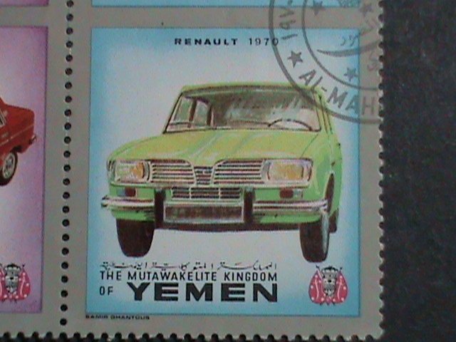 YEMEN STAMP- COLORFUL LOVELY ANTIQUE CLASSIC OLD CARS CTO BLOCK OF-4 VERY FINE