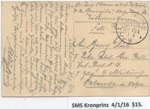 WW1: German Marine Schiffspost: SMS Kronprinz 4/1/1916 (M6455)