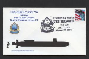 USS HAWAII SSN 776 - CHRISTENED - BYRD CHAP. CACHET.