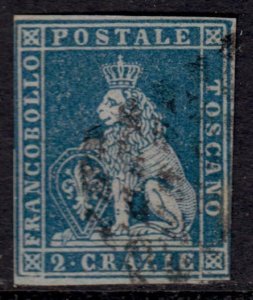 ITALY - TOSCANA 1851 - n. 5b - 2 crazie azzurro vivo su azzurro cat. 720$