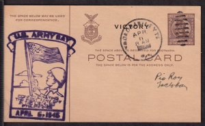 1945 Patriotic Cover WWII Philippines U. S. Army Day R/S cachet postal card