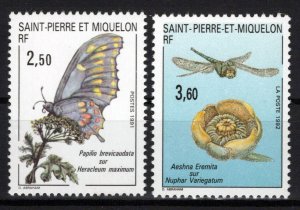 St. Pierre & Miquelon 554-555 MNH Insects Dragonfly Flowers ZAYIX 0524S0208