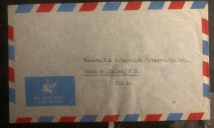 1952 Portuguese India Airmail Cover To Reynolds Tobacco Salem NC USA Back Postag