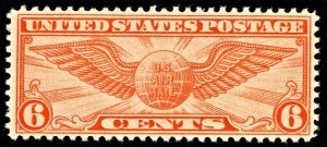 US C19 MNH F  6 Cent Winged Globe Single Dull Orange
