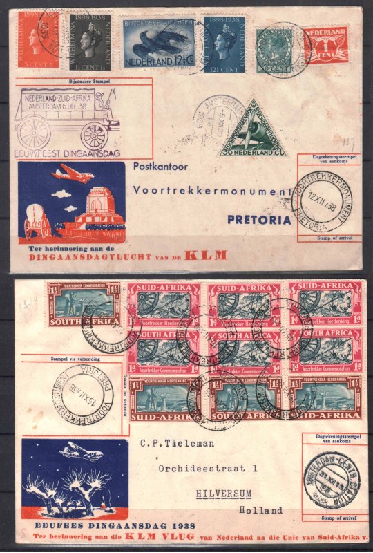 NETHERLANDS TO SOUTH AFRICA KLM FLIGHT COVER 1938