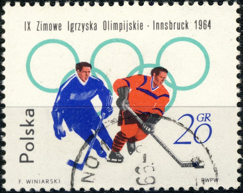 POLAND / POLEN - 1964 Mi.1457A 20gr Winter Olympics (Hockey) - VF Used (a)
