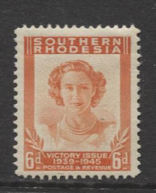 Southern Rhodesia- Scott 70 -Queen Elizabeth - 1947 - MVLH - Single 6d Stamp