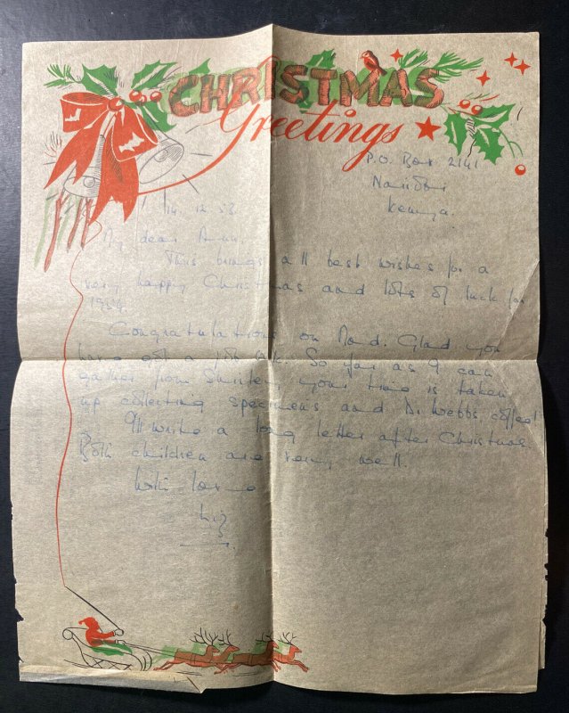 1953 Nairobi Kenya Christmas Air Letter Cover To Dublin Ireland