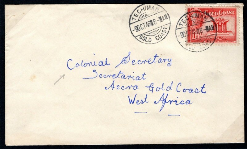 GOLD COAST KGVI Cover Techiman Accra Colonial Secretary 1948 MC352