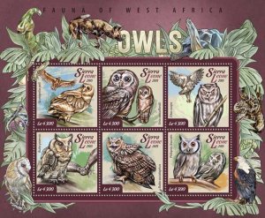 SIERRA LEONE - 2015 - Owls - Perf 6v Sheet - Mint Never Hinged