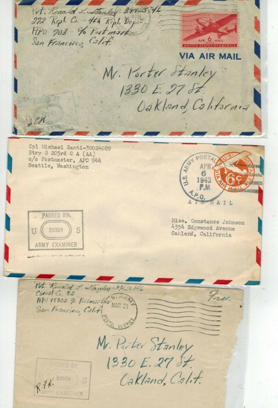 WW2 Patriotic 1940s PASSED BY ARMY EXAMINER Lot of 9 Diff Military APO Markings