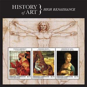 Grenada Grenadines- 2013 History of Art Stamp- sheet of 3
